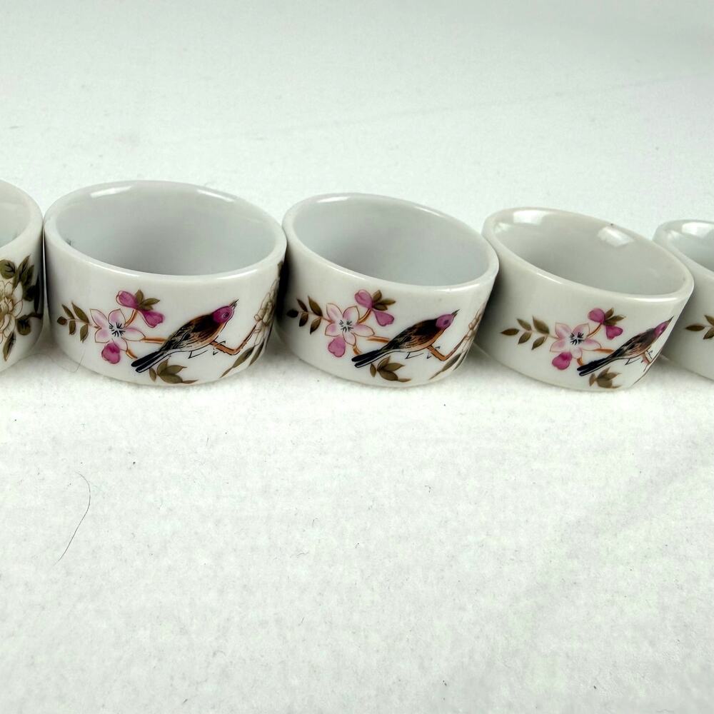 Vintage Japan Porcelain Bird & Butterfly Napkin Rings Set of 6 Table Decor